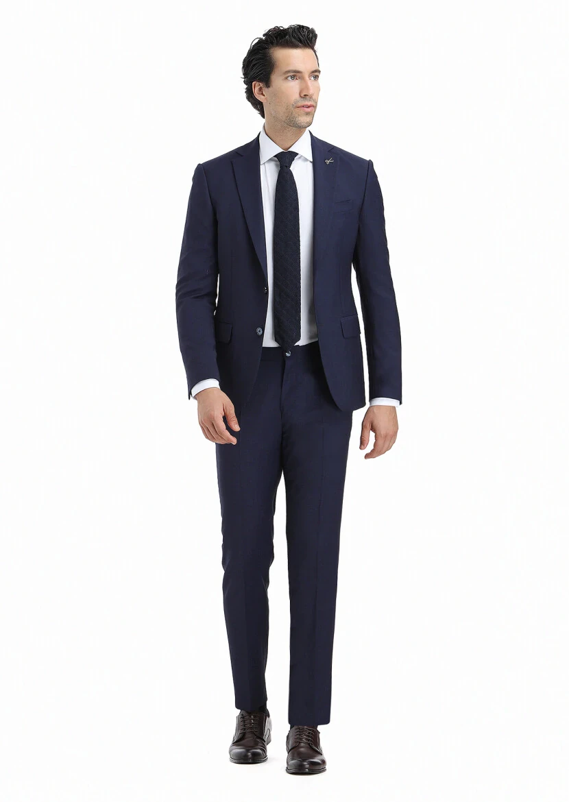 Lacivert Mikro Modern Fit Yün Karışımlı Takım Elbise - 1