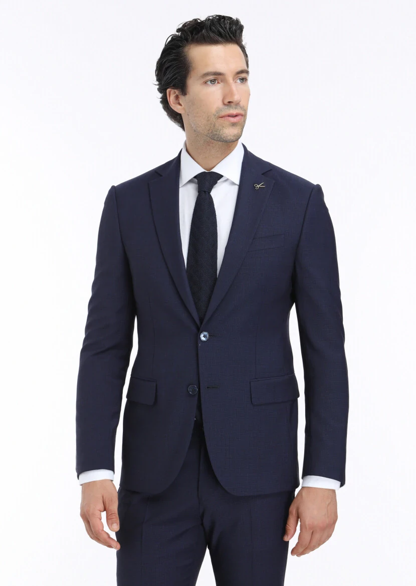 Lacivert Mikro Modern Fit Yün Karışımlı Takım Elbise - 2