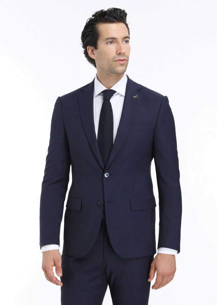 Lacivert Mikro Modern Fit Yün Karışımlı Takım Elbise - 2