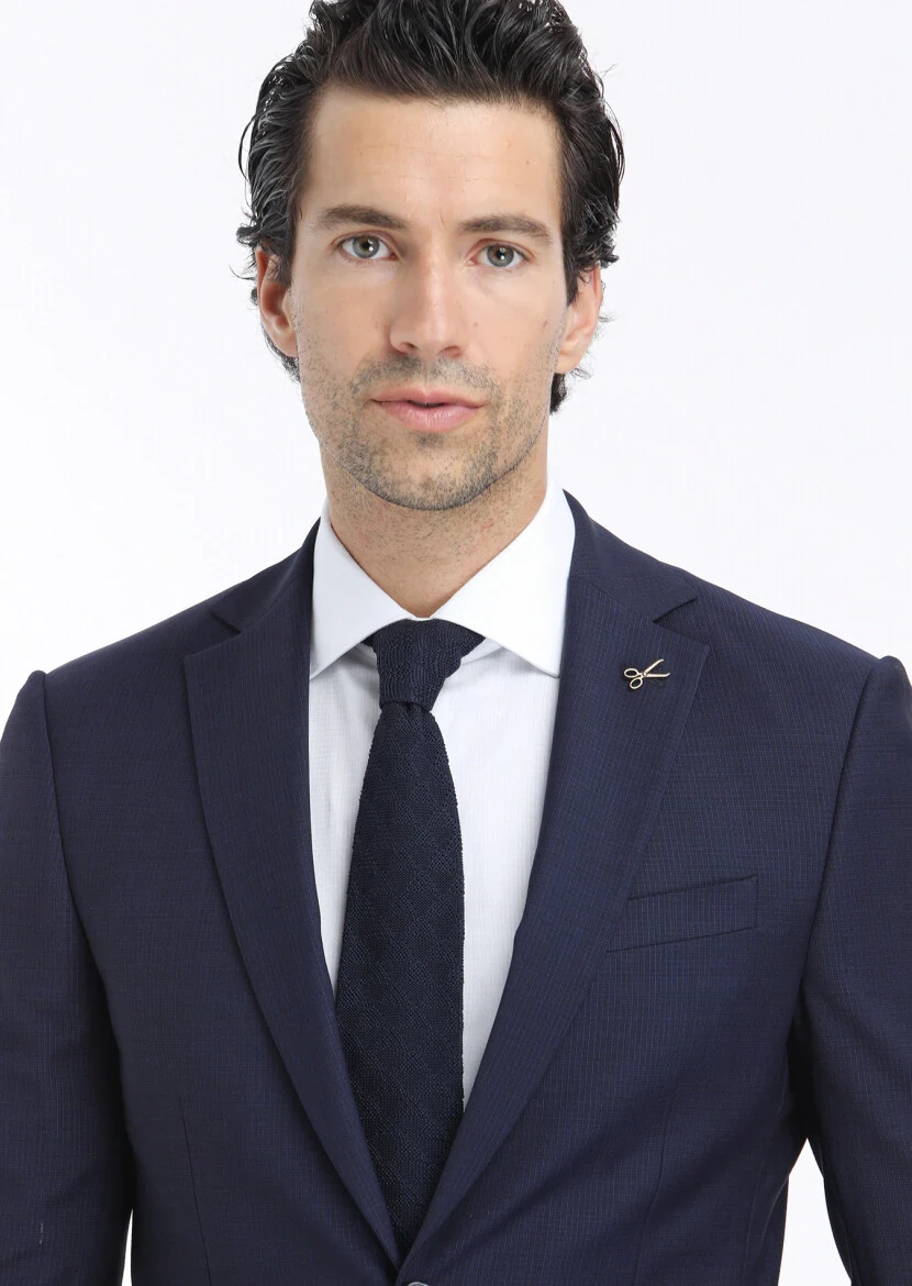 Lacivert Mikro Modern Fit Yün Karışımlı Takım Elbise - 3