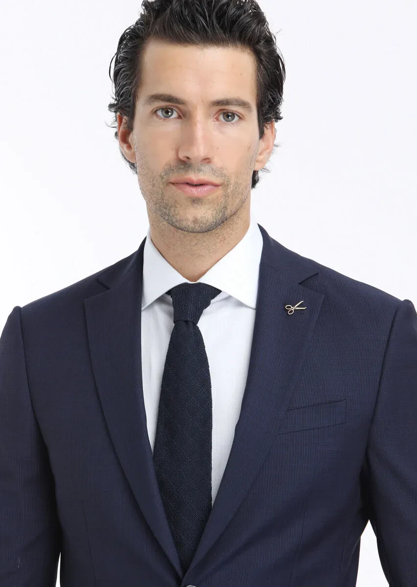 Lacivert Mikro Modern Fit Yün Karışımlı Takım Elbise - 3