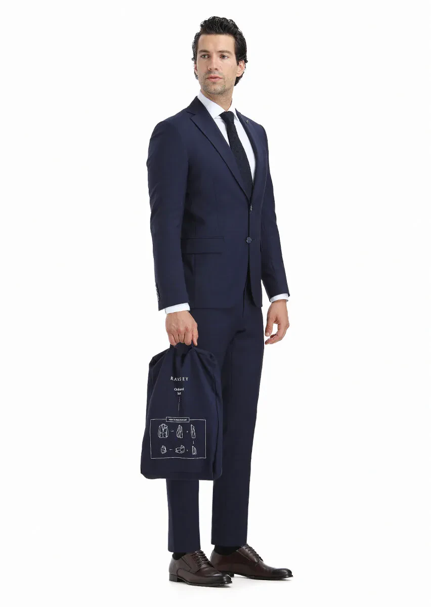 Lacivert Mikro Modern Fit Yün Karışımlı Takım Elbise - 4