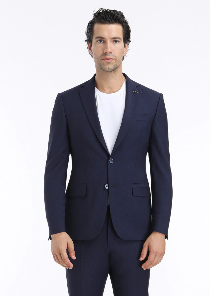 Lacivert Mikro Modern Fit Yün Karışımlı Takım Elbise - 5