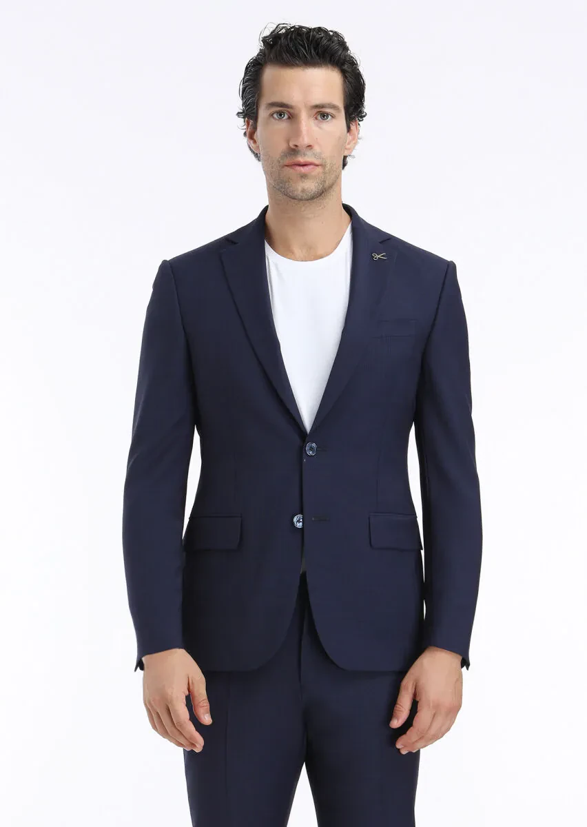 Lacivert Mikro Modern Fit Yün Karışımlı Takım Elbise - 5