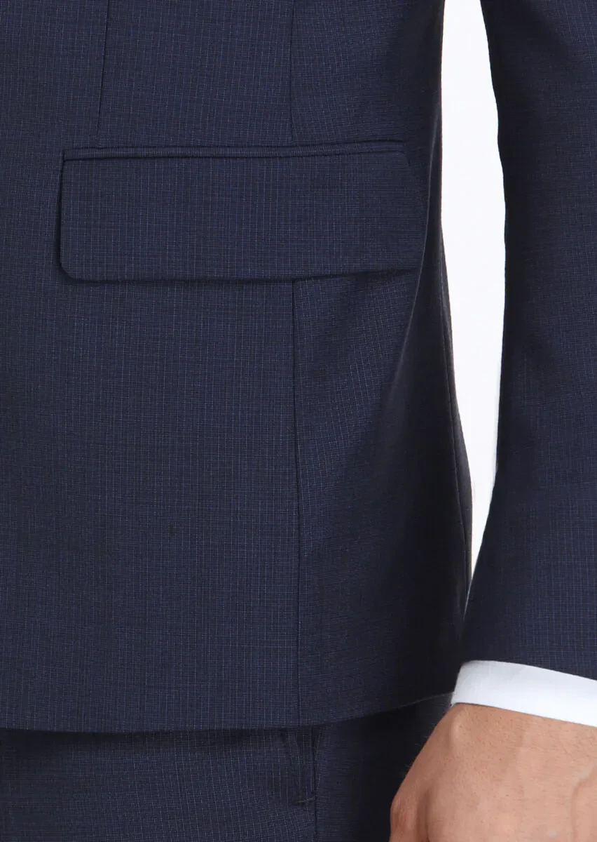 Lacivert Mikro Modern Fit Yün Karışımlı Takım Elbise - 6