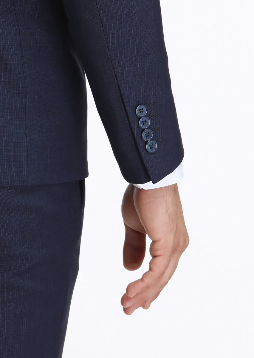 Lacivert Mikro Modern Fit Yün Karışımlı Takım Elbise - 7