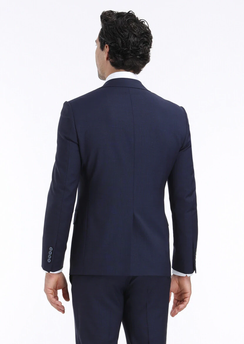 Lacivert Mikro Modern Fit Yün Karışımlı Takım Elbise - 8