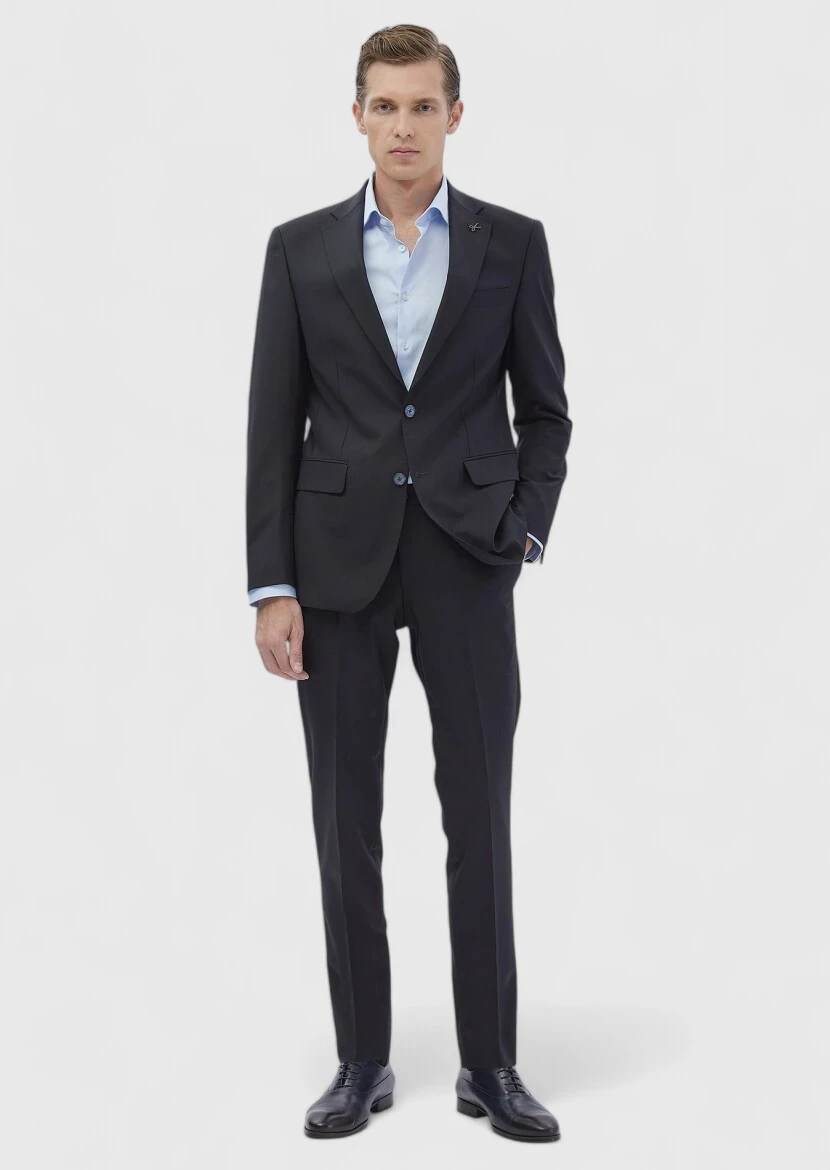 Lacivert Mikro Modern Fit Yün Karışımlı Takım Elbise - 2