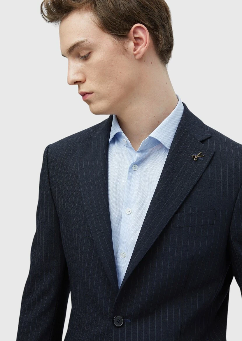 Lacivert Mikro Modern Fit Yün Karışımlı Takım Elbise - 3