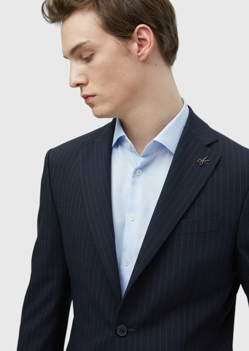 Lacivert Mikro Modern Fit Yün Karışımlı Takım Elbise - 3