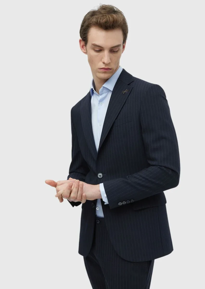 Lacivert Mikro Modern Fit Yün Karışımlı Takım Elbise - 4