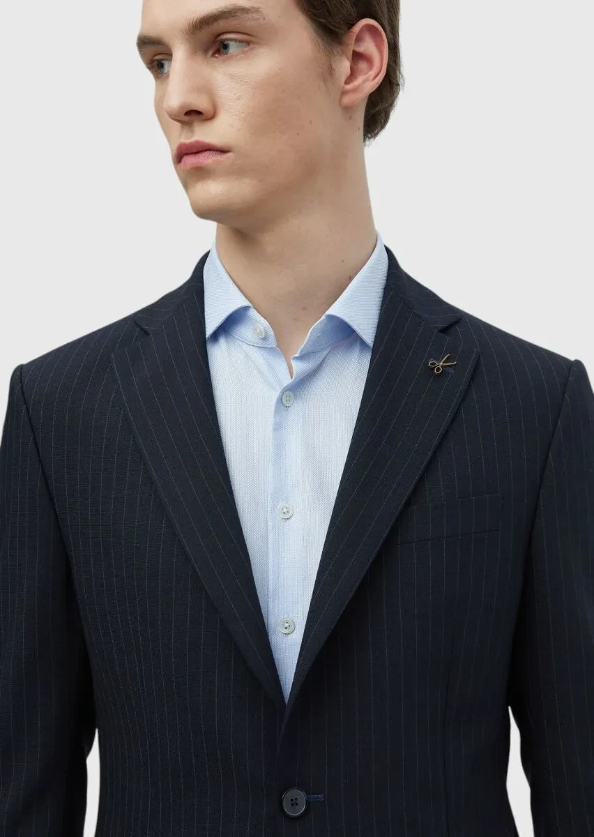 Lacivert Mikro Modern Fit Yün Karışımlı Takım Elbise - 7