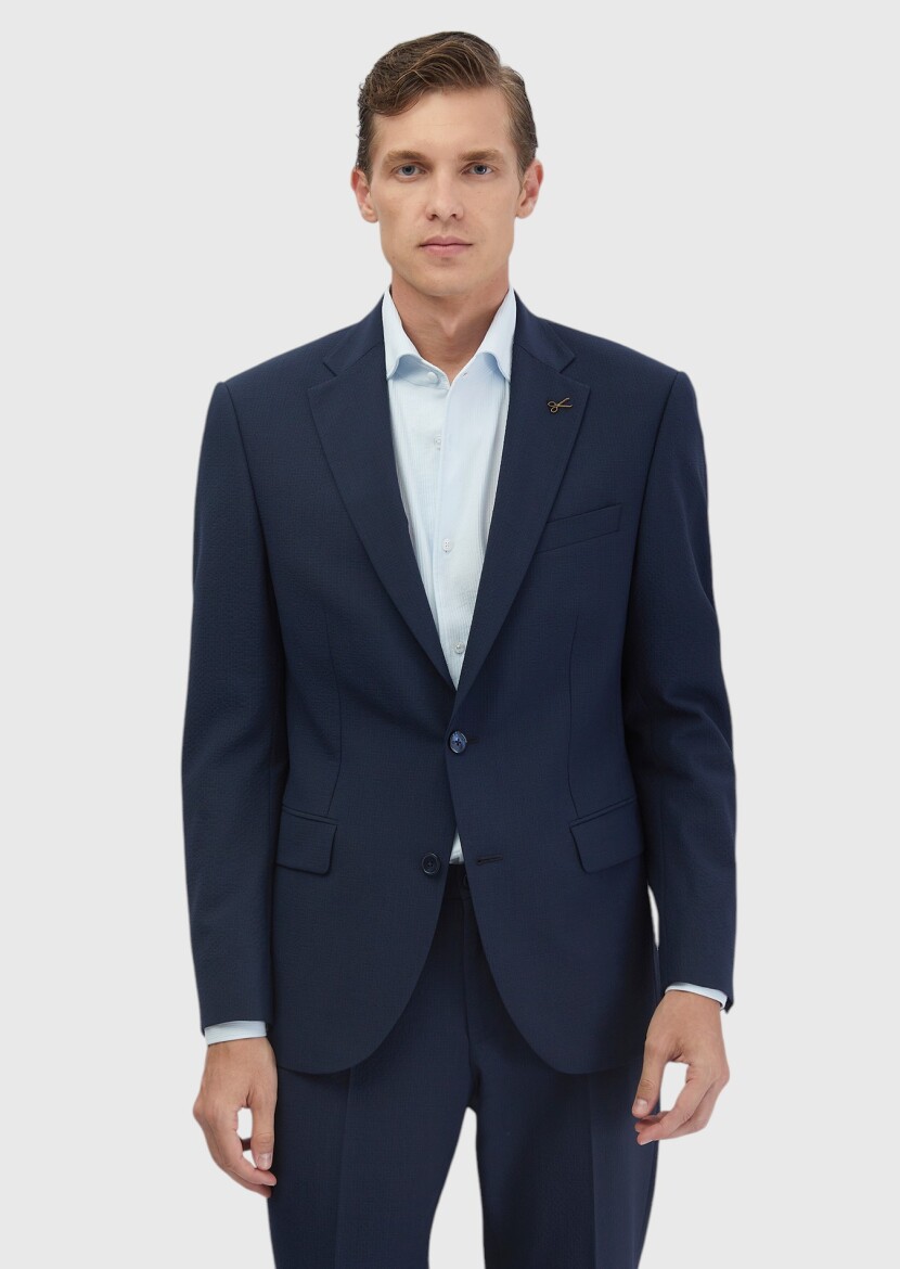 Lacivert Mikro Modern Fit Yün Karışımlı Takım Elbise - 1