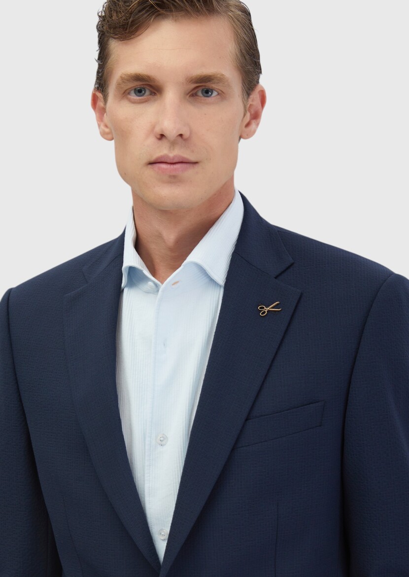 Lacivert Mikro Modern Fit Yün Karışımlı Takım Elbise - 4