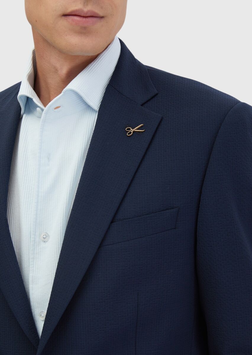 Lacivert Mikro Modern Fit Yün Karışımlı Takım Elbise - 5