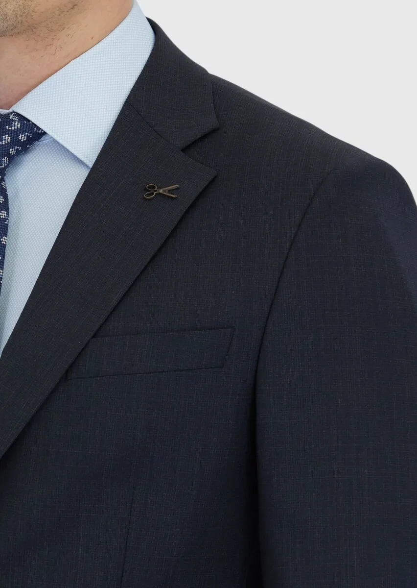 Lacivert Mikro Modern Fit Yün Karışımlı Takım Elbise - 5