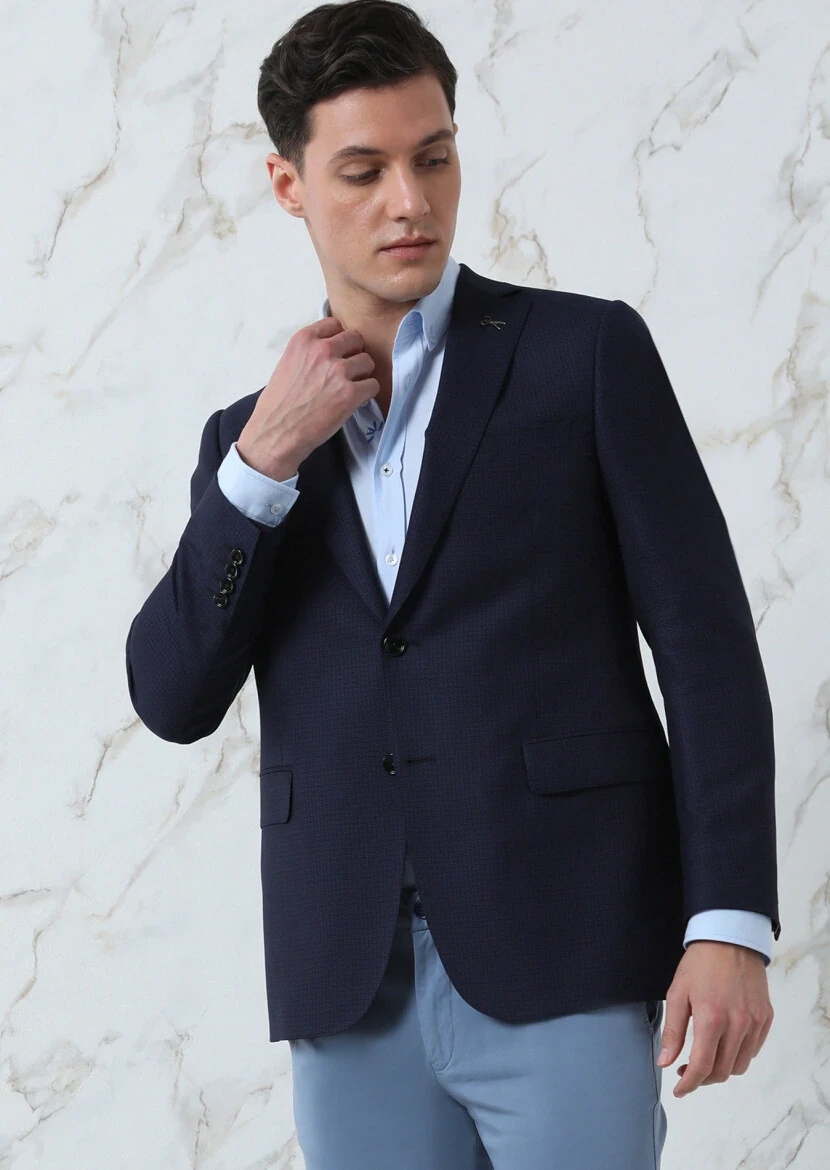 Lacivert Mikro Regular Fit %100 Yün Ceket - 1