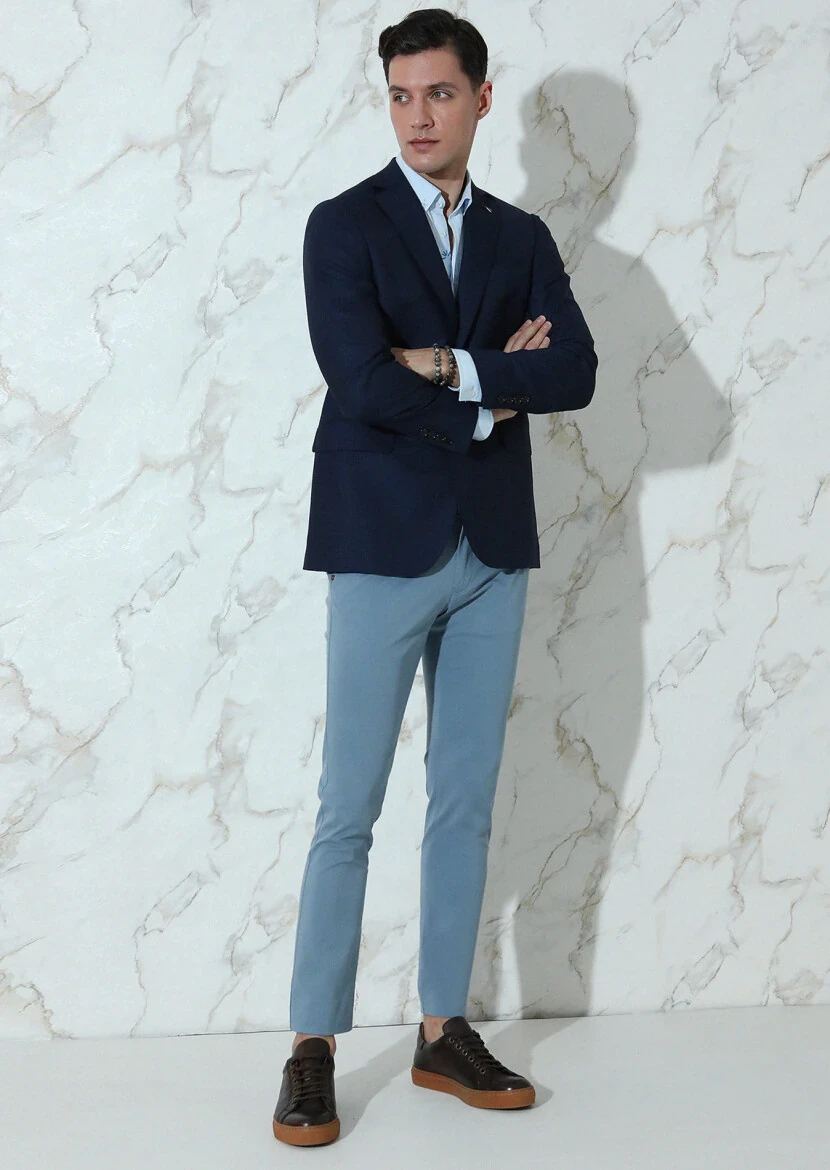 Lacivert Mikro Regular Fit %100 Yün Ceket - 2