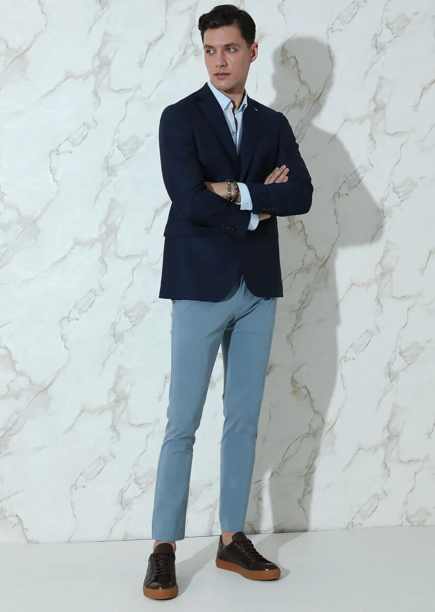 Lacivert Mikro Regular Fit %100 Yün Ceket - 2