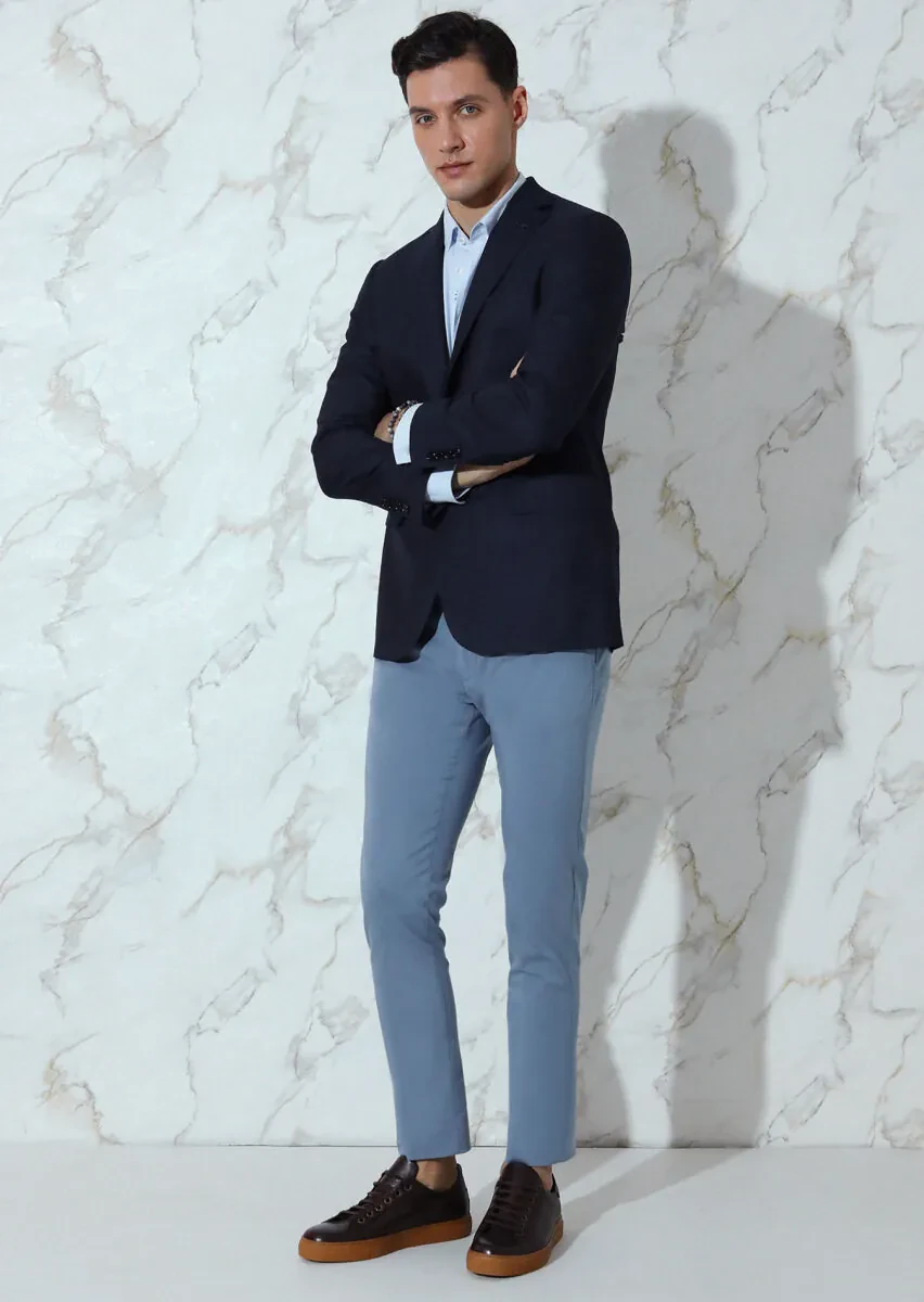 Lacivert Mikro Regular Fit %100 Yün Ceket - 3