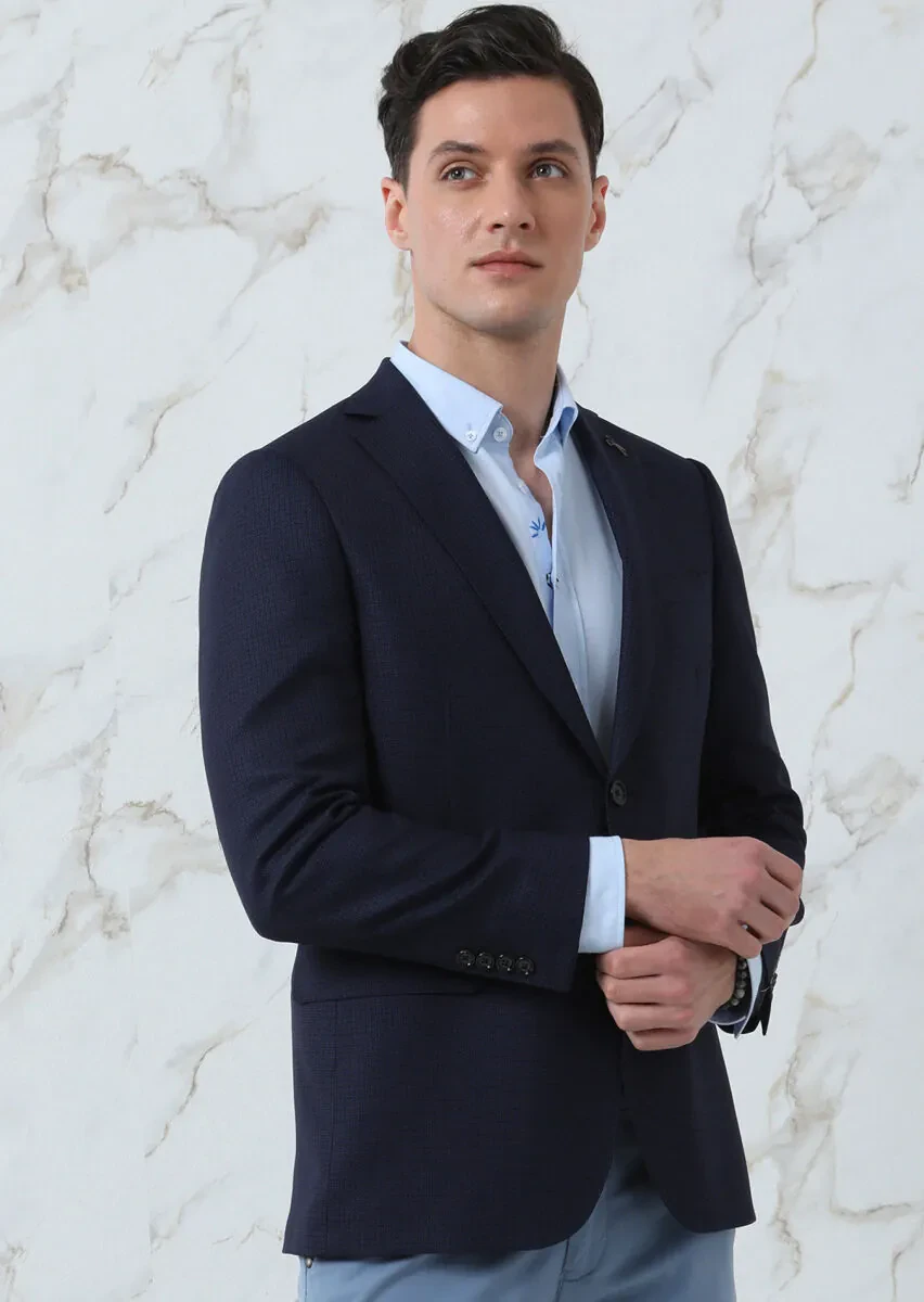 Lacivert Mikro Regular Fit %100 Yün Ceket - 4