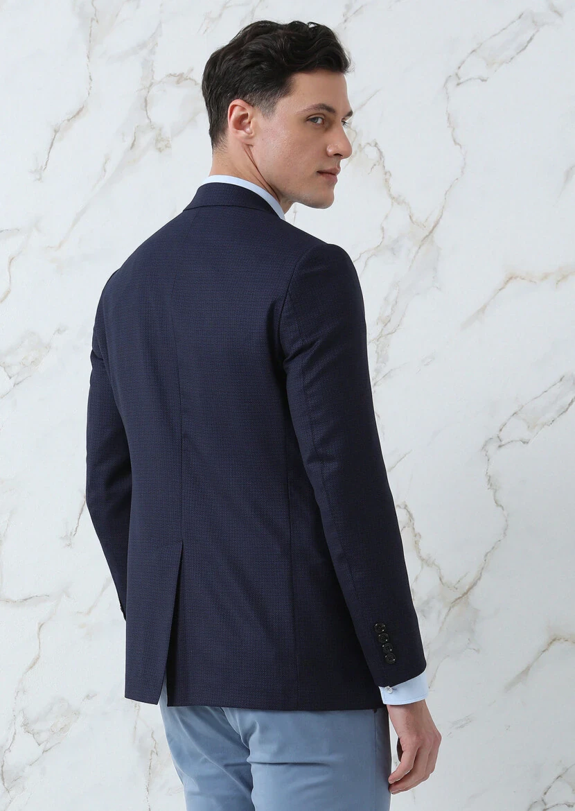 Lacivert Mikro Regular Fit %100 Yün Ceket - 5