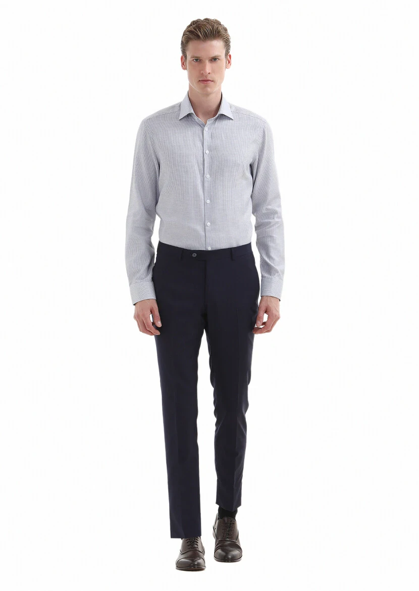 Lacivert Mikro Regular Fit Dokuma Klasik %100 Pamuk Gömlek - 1