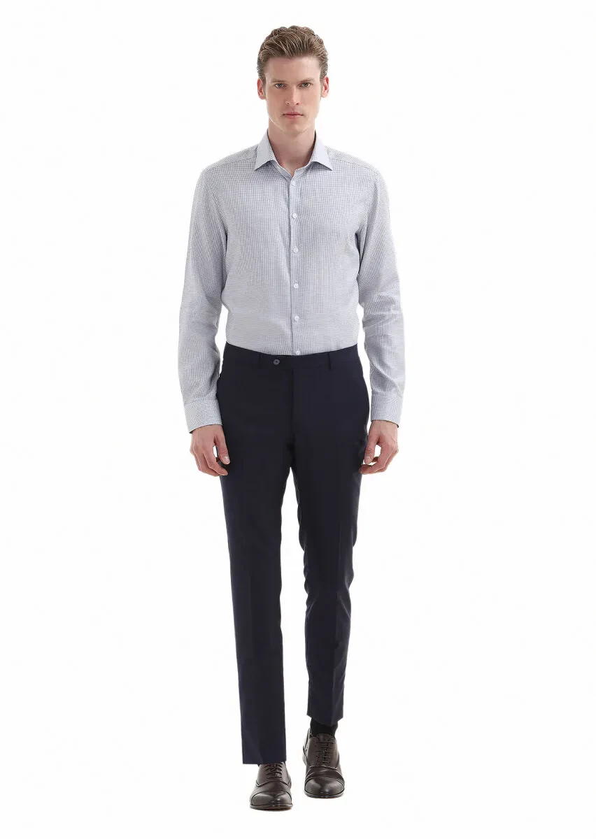 Lacivert Mikro Regular Fit Dokuma Klasik %100 Pamuk Gömlek - 1