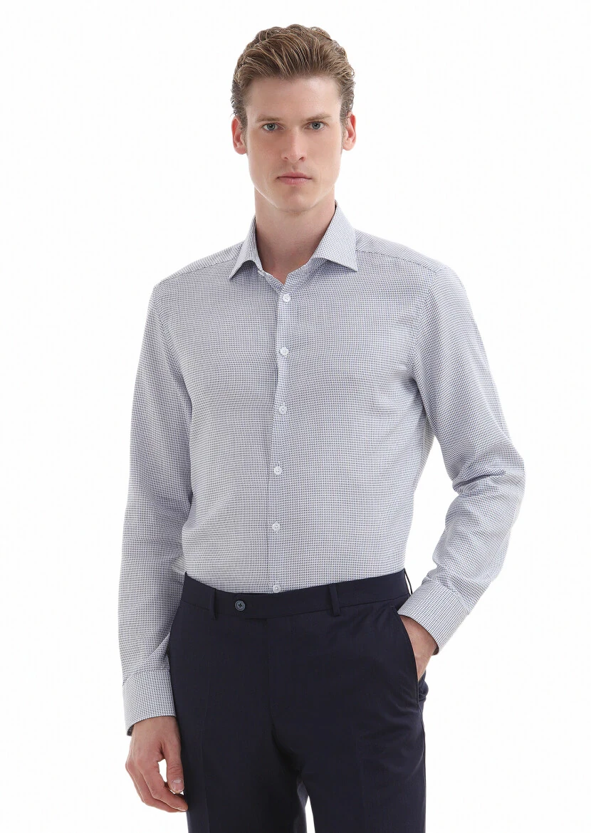 Lacivert Mikro Regular Fit Dokuma Klasik %100 Pamuk Gömlek - 2