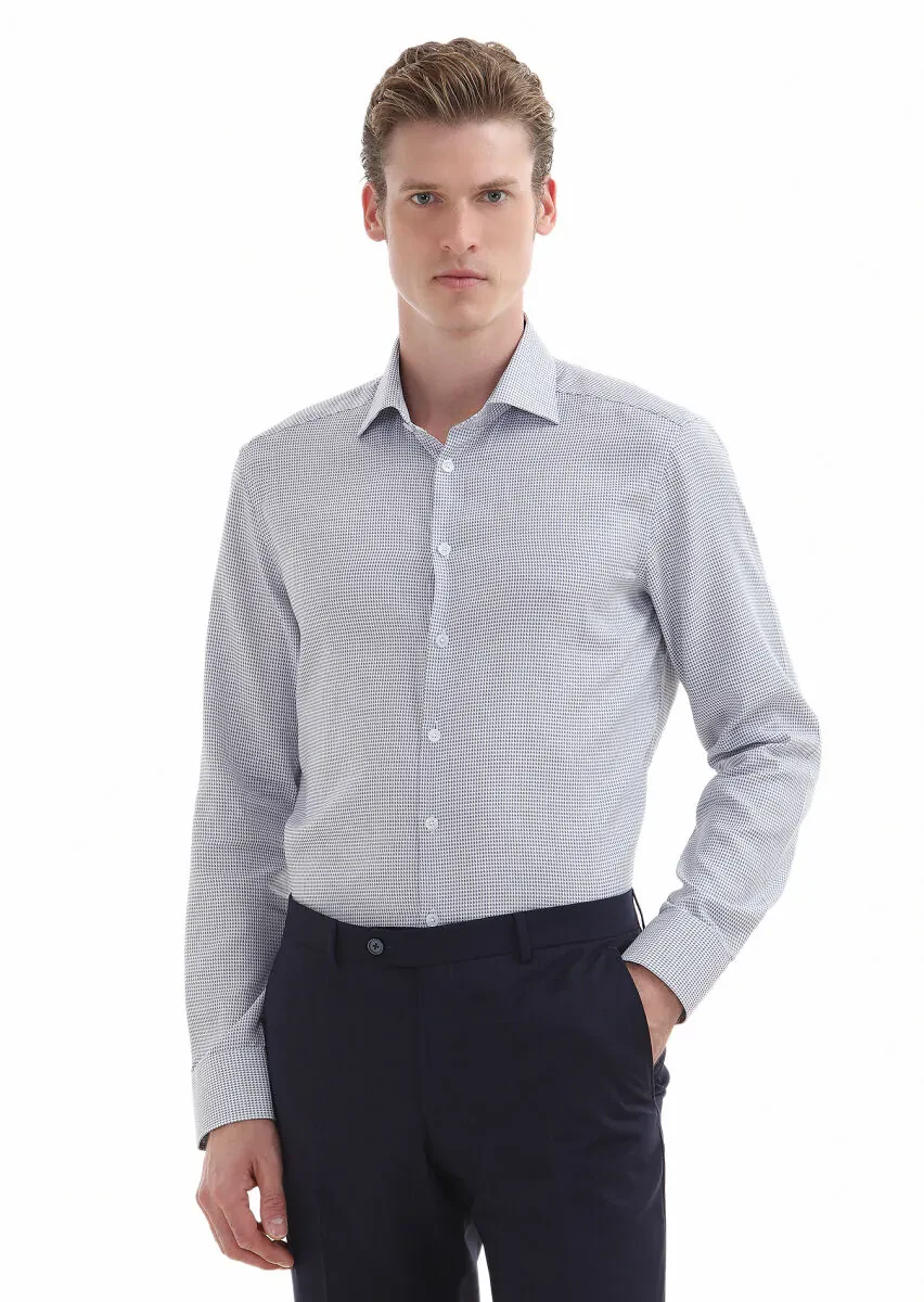 Lacivert Mikro Regular Fit Dokuma Klasik %100 Pamuk Gömlek - 2