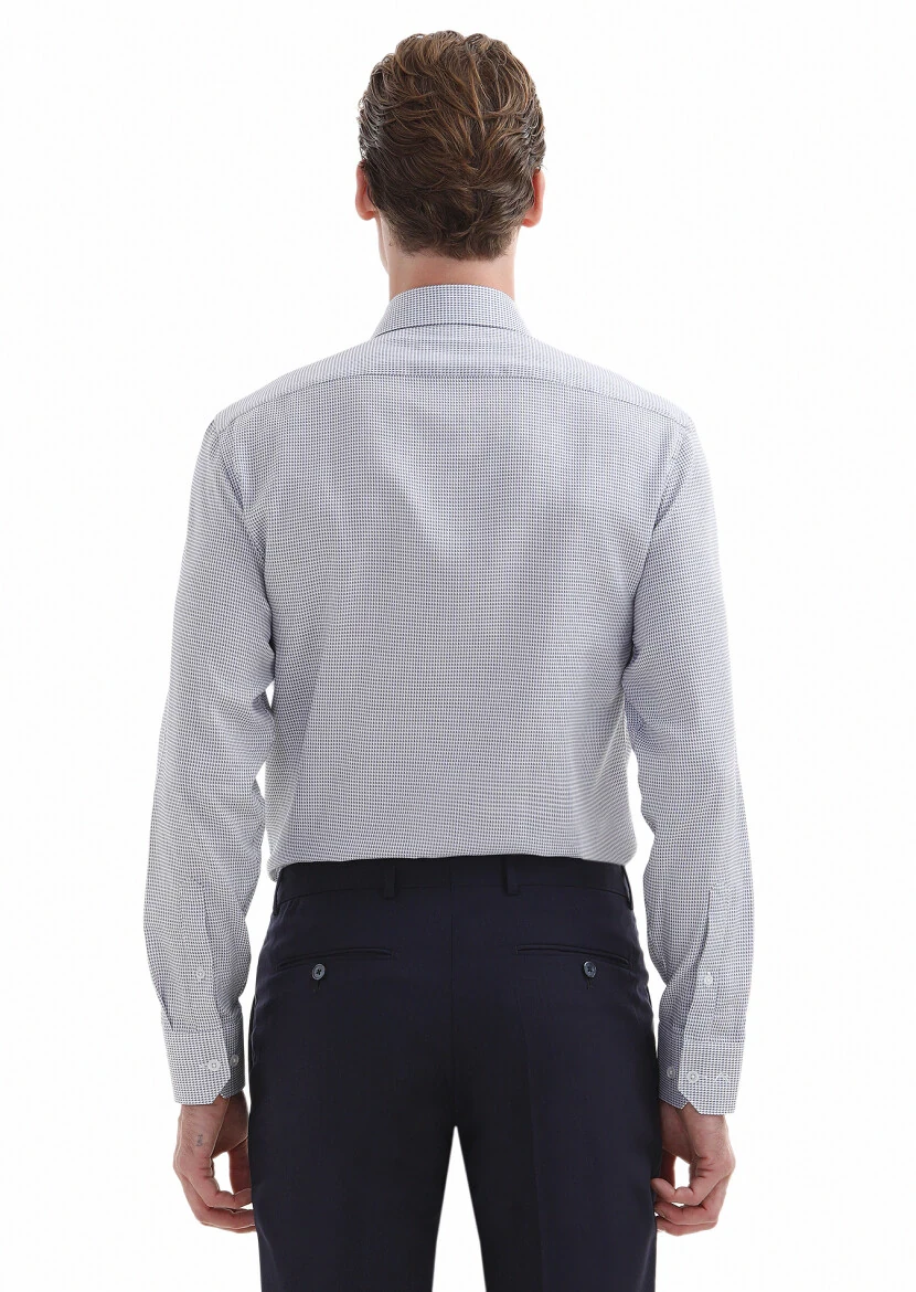 Lacivert Mikro Regular Fit Dokuma Klasik %100 Pamuk Gömlek - 4