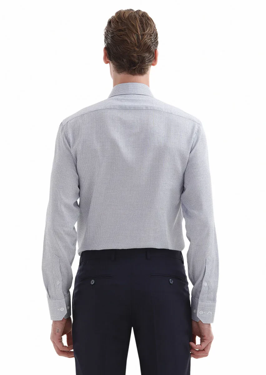 Lacivert Mikro Regular Fit Dokuma Klasik %100 Pamuk Gömlek - 4