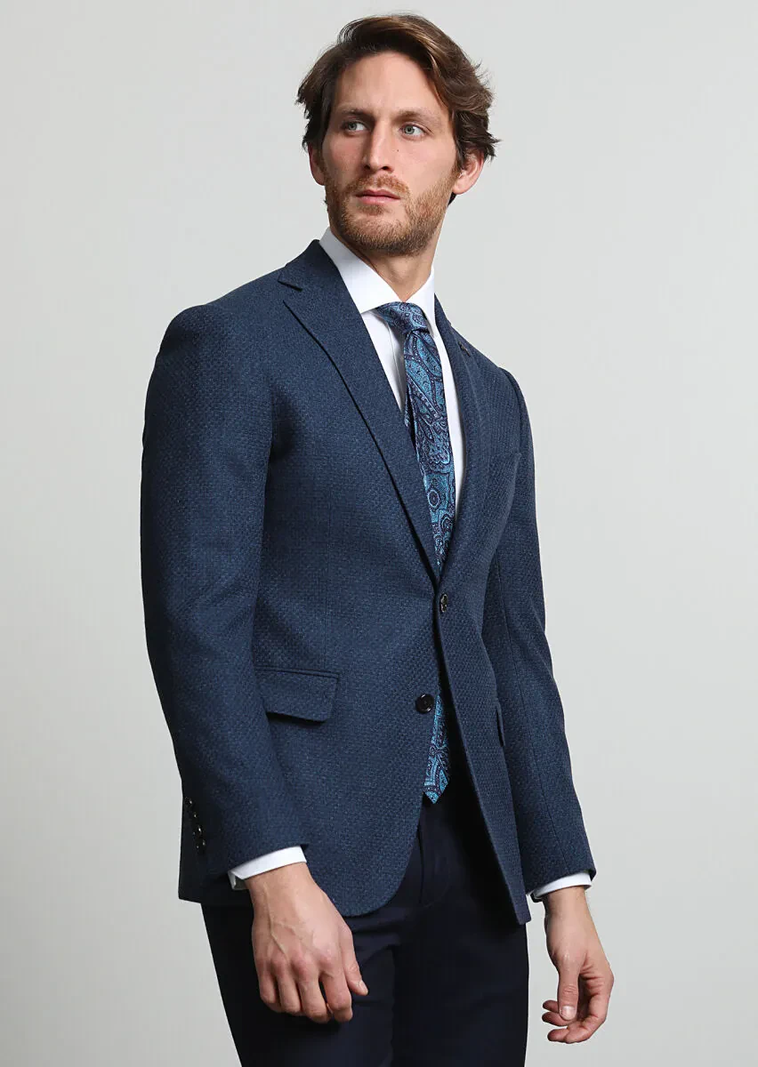 Lacivert Mikro Regular Fit Yün Karışımlı Ceket - 1