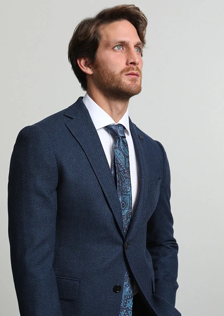 Lacivert Mikro Regular Fit Yün Karışımlı Ceket - 2