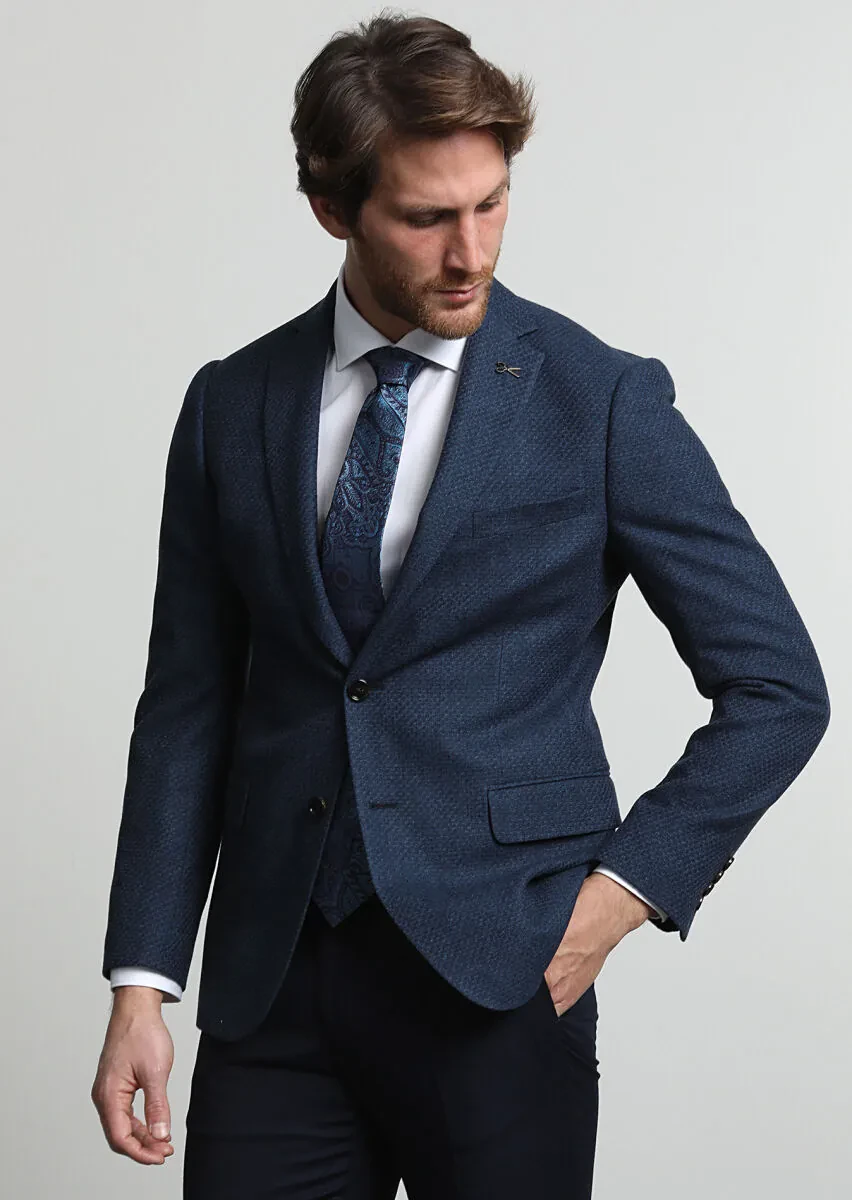 Lacivert Mikro Regular Fit Yün Karışımlı Ceket - 3