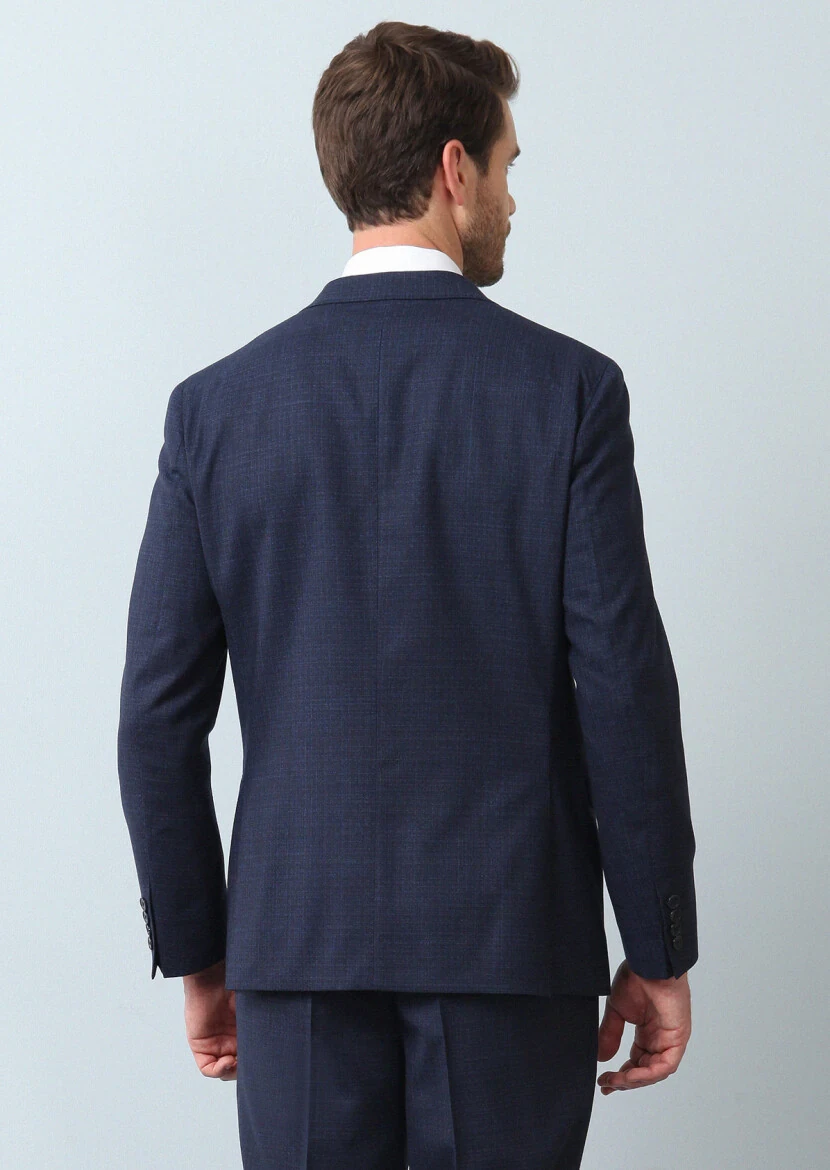 Lacivert Mikro Shirt Shoulder Slim Fit Ekolojik Çevre Dostu %100 Yün Takım Elbise - 5