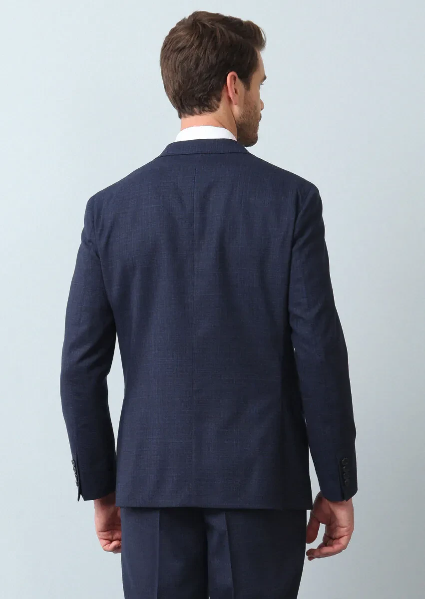 Lacivert Mikro Shirt Shoulder Slim Fit Ekolojik Çevre Dostu %100 Yün Takım Elbise - 5