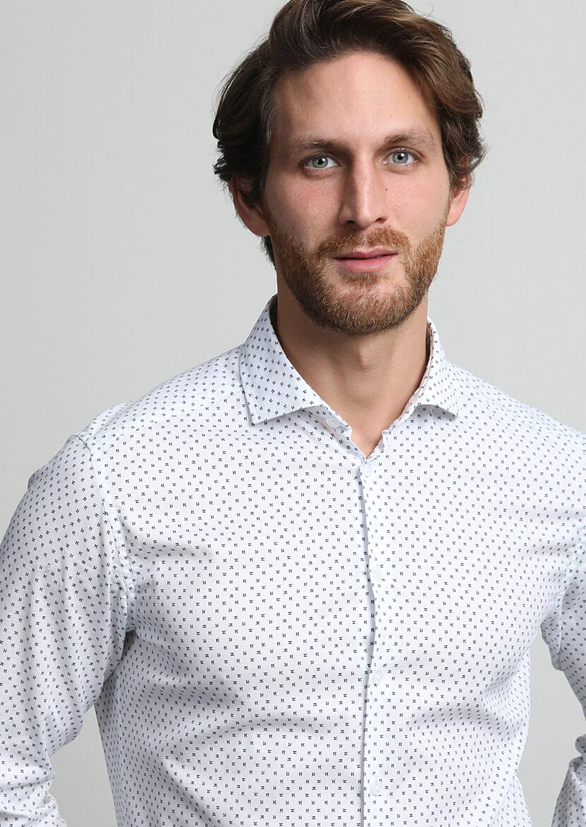 Lacivert Mikro Slim Fit Dokuma Casual %100 Pamuk Gömlek - 3