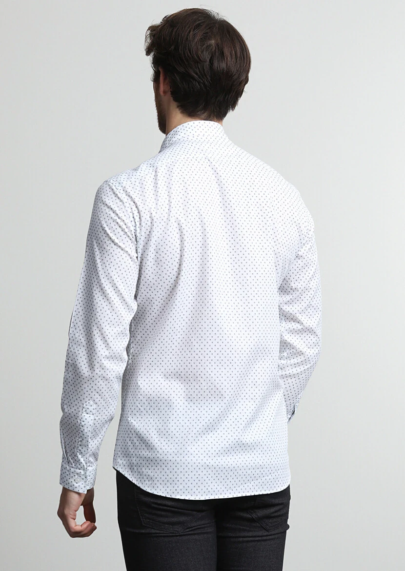 Lacivert Mikro Slim Fit Dokuma Casual %100 Pamuk Gömlek - 4