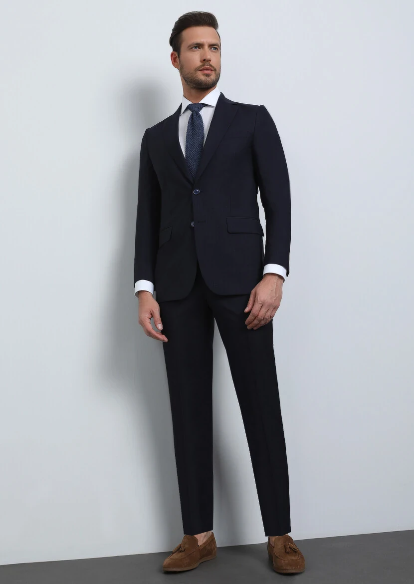 Lacivert Mikro Thin&taller Slim Fit %100 Yün Takım Elbise - 1