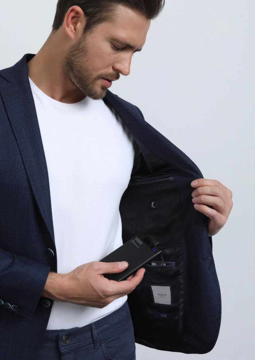 Lacivert Mikro Zeroweight Slim Fit %100 Yün Ceket - 1