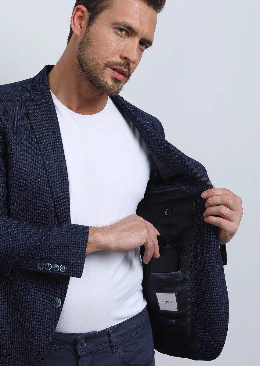 Lacivert Mikro Zeroweight Slim Fit %100 Yün Ceket - 4