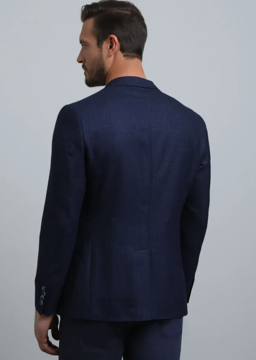 Lacivert Mikro Zeroweight Slim Fit %100 Yün Ceket - 5