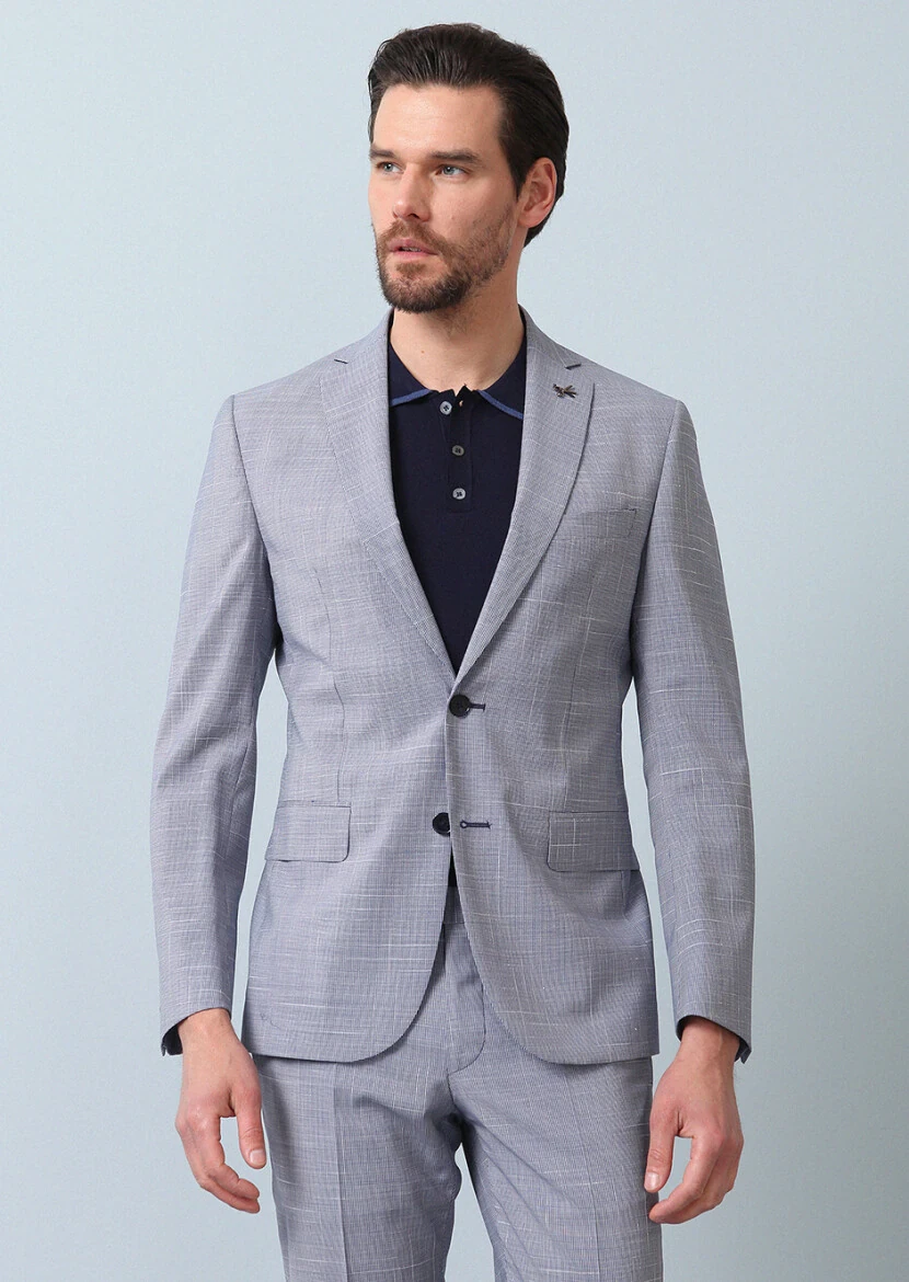 Lacivert Mikro Zeroweight Slim Fit %100 Yün Takım Elbise - 1