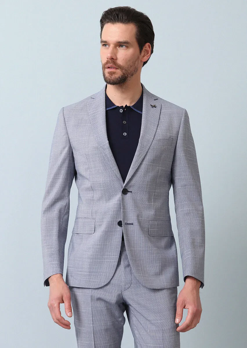 Lacivert Mikro Zeroweight Slim Fit %100 Yün Takım Elbise - 1