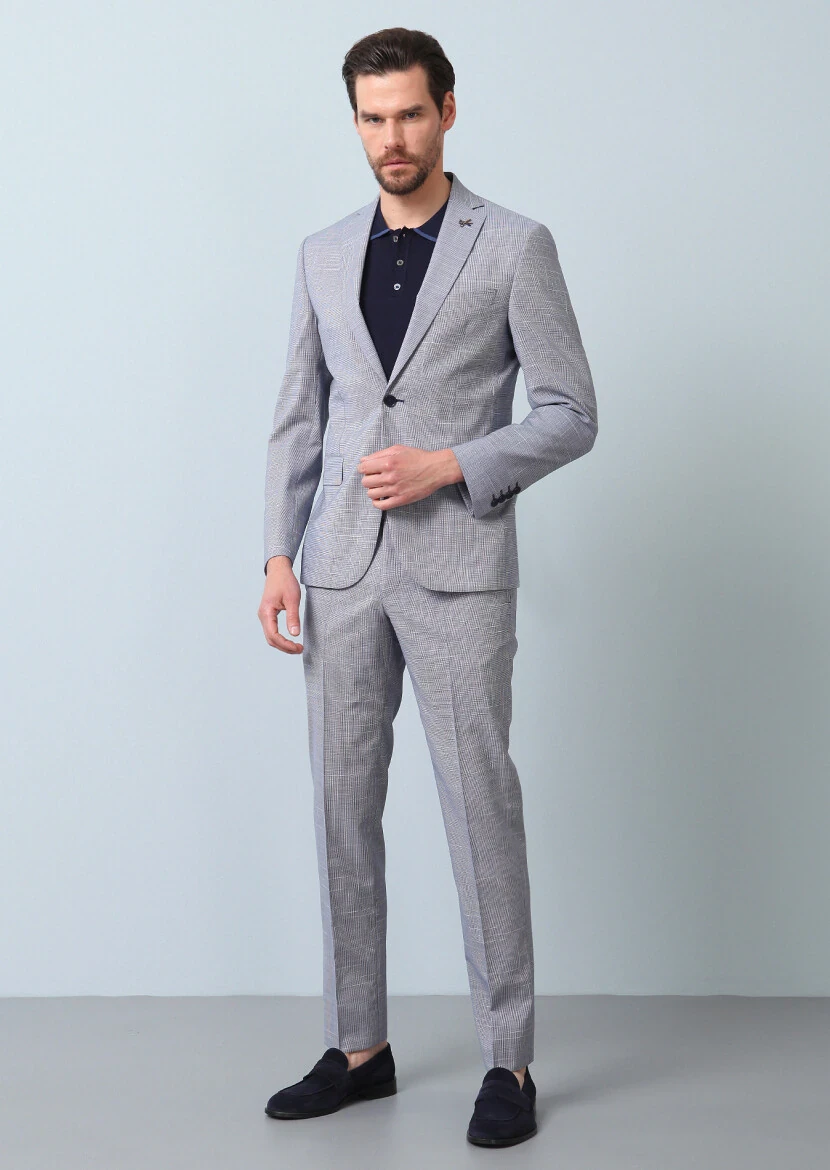 Lacivert Mikro Zeroweight Slim Fit %100 Yün Takım Elbise - 3