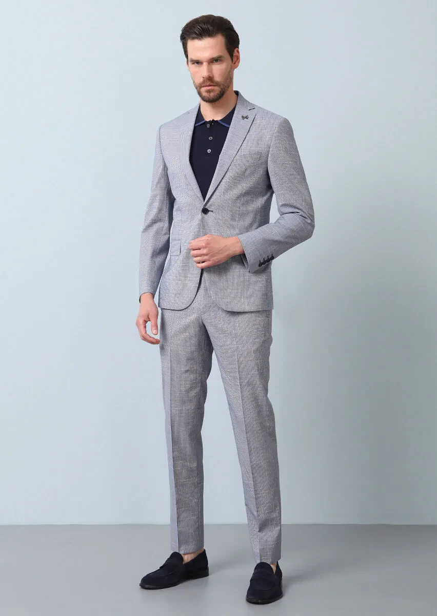 Lacivert Mikro Zeroweight Slim Fit %100 Yün Takım Elbise - 3