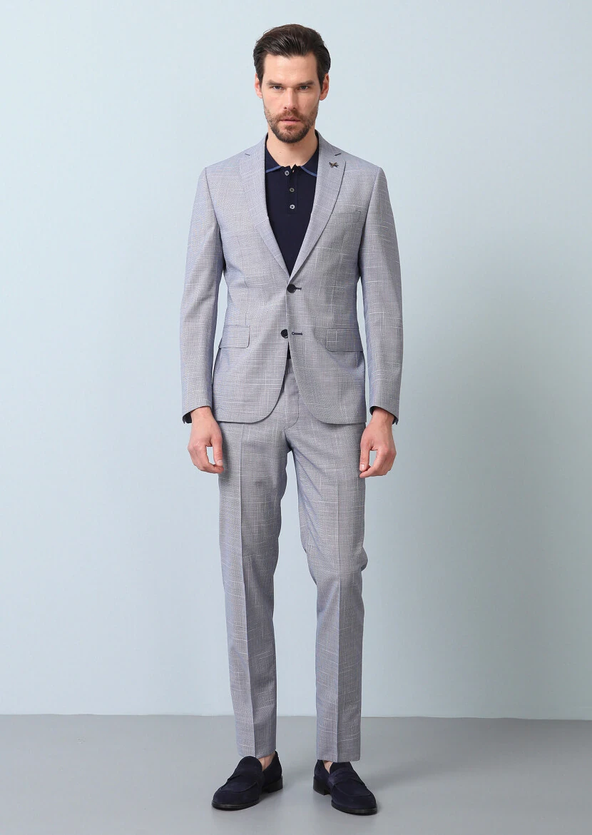 Lacivert Mikro Zeroweight Slim Fit %100 Yün Takım Elbise - 5