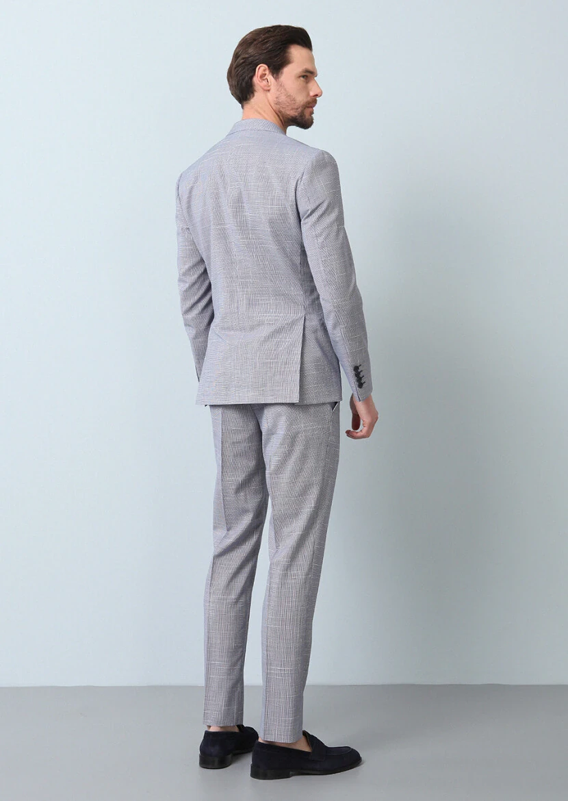 Lacivert Mikro Zeroweight Slim Fit %100 Yün Takım Elbise - 6