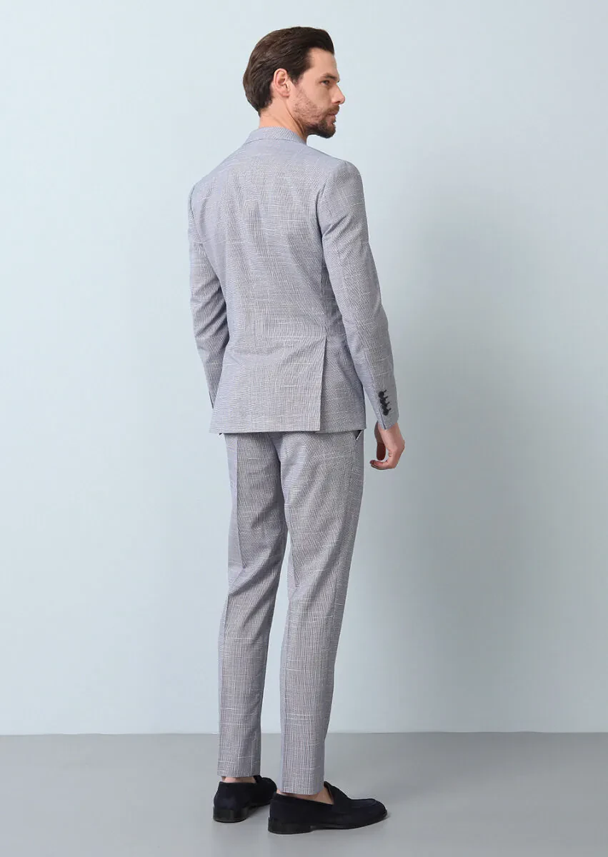 Lacivert Mikro Zeroweight Slim Fit %100 Yün Takım Elbise - 6